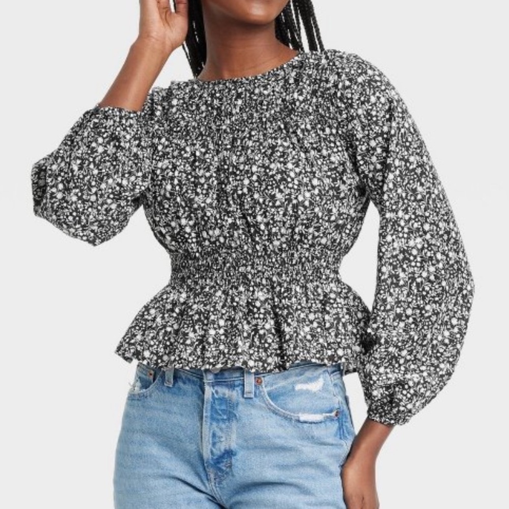 Floral Long Sleeve Peplum Top
